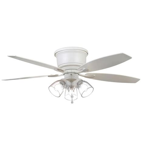 a white ceiling fan with three light bulbs