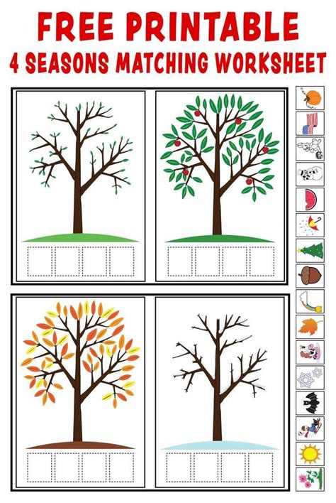 "Season Match-Up": Printable 4 Seasons Matching Worksheet | Seasons ...