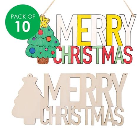 Wooden MERRY CHRISTMAS Plaques - Pack of 10 - CleverPatch | CleverPatch - Art & Craft Supplies