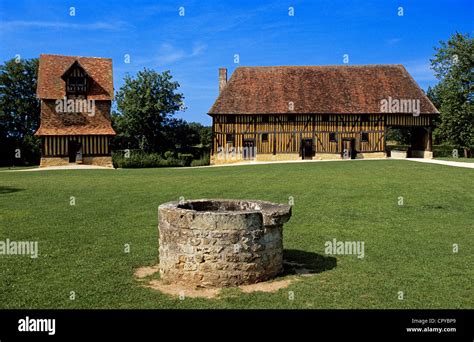 France, Calvados, Crevecoeur, outbuildings of the castle Stock Photo ...