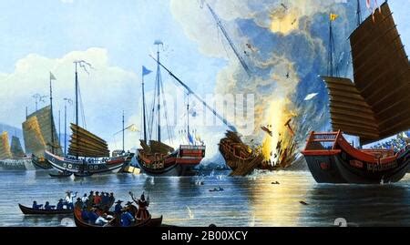 China/UK: The First Opium War - The Steamer Nemesis Destroying Chinese War Junks in the Canton ...