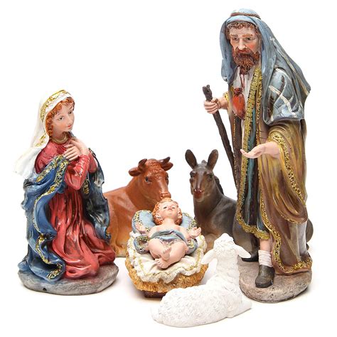 Complete nativity set in multicoloured, gold resin, 6 figurines 30cm | online sales on HOLYART.com