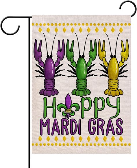 Newhomestyle Happy Mardi Gras Boil Crawfish Garden Flag, Fleur De Lis Beads Carnival Celebrate ...