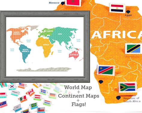 World Map World Flags / Learning Toys / Wall Art / Kids Room Decor - Etsy