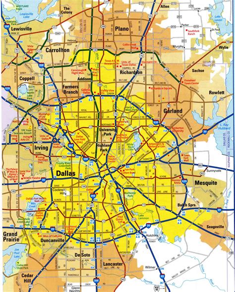 Road map of Dallas Texas USA street area detailed free highway large