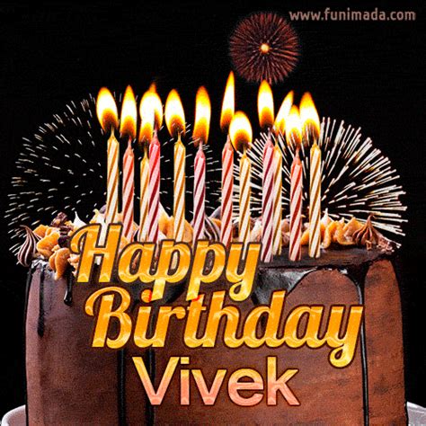 Chocolate Happy Birthday Cake for Vivek (GIF) | Funimada.com