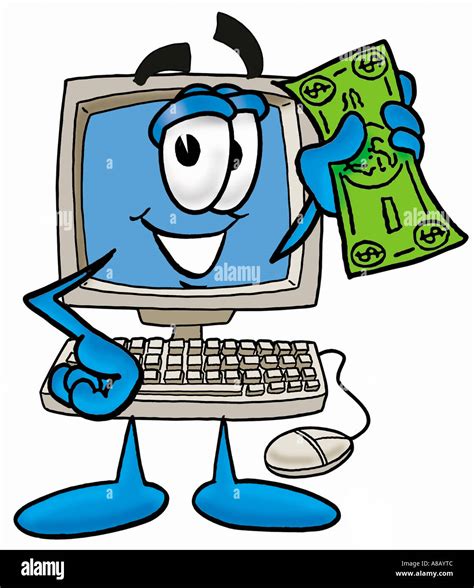 Cartoon computer mascot holding money Stock Photo - Alamy