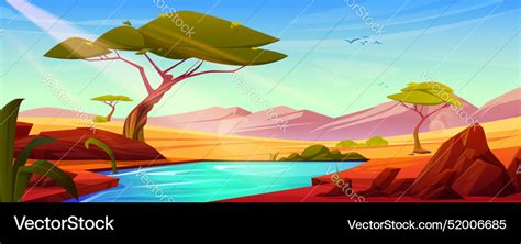 African savannah cartoon landscape Royalty Free Vector Image