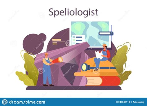 Speleologist Concept. Scientst Exploring Deep Cave with Special Stock Vector - Illustration of ...