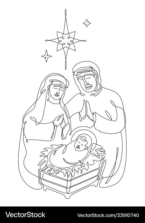 Continuous line drawing the birth jesus Royalty Free Vector