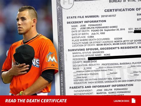 Jose Fernandez's Death Certificate Reveals He was Divorced