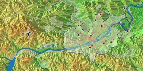 A map of the territory with the marked boundaries of the city, Yenisei ...