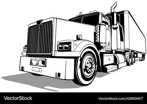 Drawing of an american truck with a trailer Vector Image