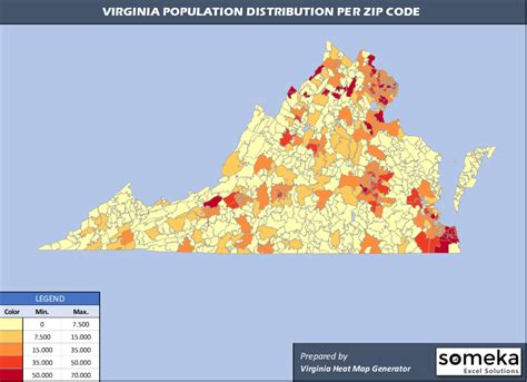 Virginia Zip Code Map and Population List in Excel