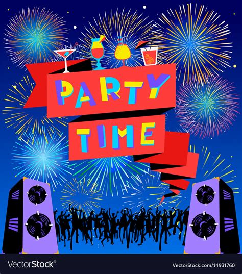 Party time lettering on banner disco clud poster Vector Image