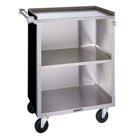 Lakeside 810 3 Shelf Medium Duty Stainless Steel Utility Cart with Enclosed Base and Black ...