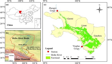 (a) Spatial location of the Heihe River Basin in China; (b) Heihe River ...