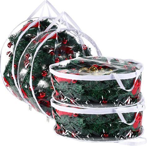 Christmas Wreath Storage Container 30 Inch Clear Wreath Storage Bags Plastic Wreath Bags with ...