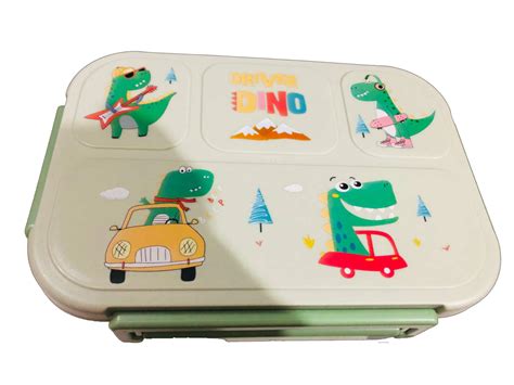 Buy Dinosaur Plastic Lunch Box With Four Compartments Bento Lunch Box ...