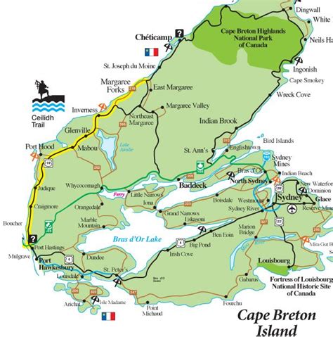 The yellow route in this map of Cape Breton Island follows the Ceilidh Trail. | East coast ...