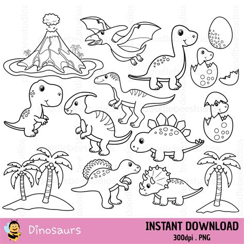 Dinosaur Digital Stamps Dinosaur Clipart Cute Dinosaurs - Etsy