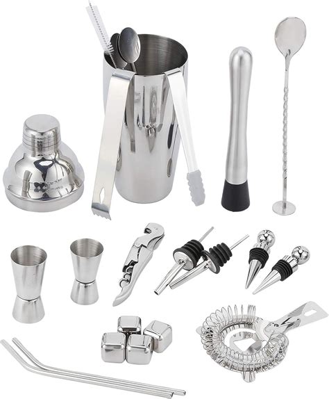 Bartender Tool, Bar Bartender Accessory Barware Set Silver 750ml 22Pcs ...