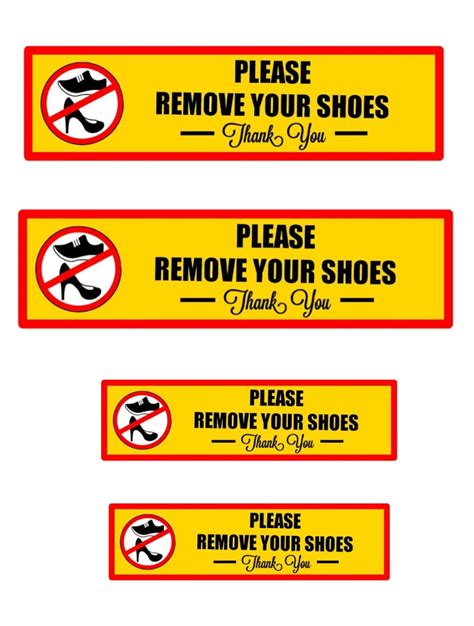 Buy PLEASE REMOVE YOUR SHOES SIGN STICKERS Pack Of 4 (4×10 & 3×8 inch ...