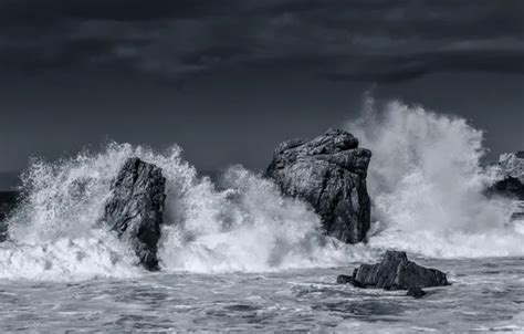 Wallpaper wave, storm, photo, the ocean, black and white images for desktop, section пейзажи ...