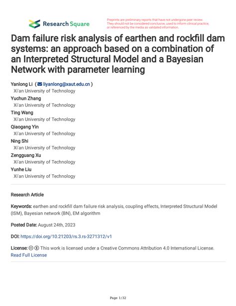 (PDF) Dam failure risk analysis of earthen and rockfill dam systems: an ...