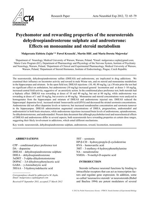 (PDF) Psychomotor and rewarding properties of the neurosteroids dehydroepiandrosterone sulphate ...