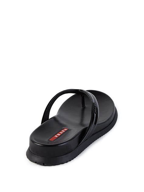 Prada Patent Leather Flip Flops in Black - Lyst