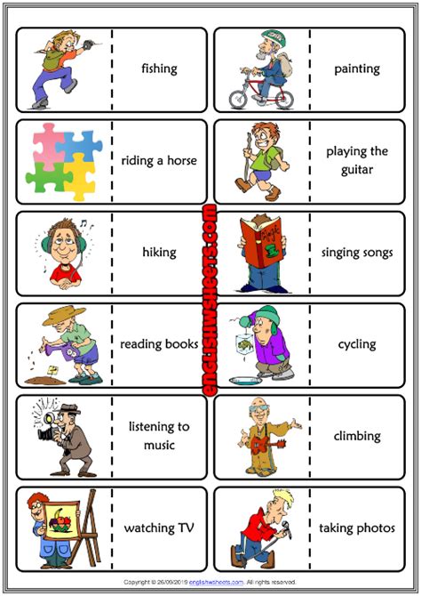 Hobbies ESL Printable Dominoes Game For Kids in 2020 | Hobbies for kids ...