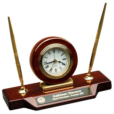 Desk Clock With Pens - Glendora Trophy