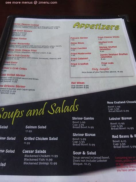 Menu at Daddy's Seafood & Cajun Kitchen restaurant, South Padre Island