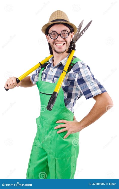 Funny Gardener with Shears Isolated Stock Image - Image of care, garden ...