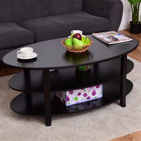 Giantex 3 Tier Wood Oval Coffee Table Modern Accent Cocktail Table with ...