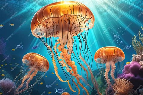 Premium AI Image | underwater life with coral jellyfish coral reef jellyfish jellyfish fish ...