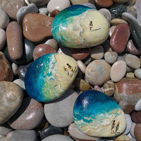 Ocean painting hand painted rocks natural stone art pebble | Etsy