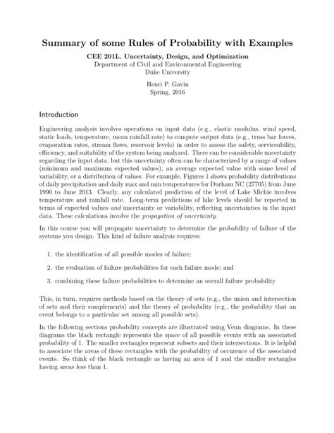 Summary of some Rules of Probability with Examples