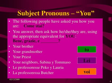 PPT - Italian Subject Pronouns PowerPoint Presentation - ID:5297064