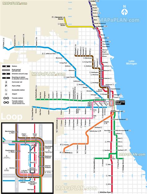 Map of Chicago tourist attractions - El 'l' train (subway, metro, tube, underground,) lines ...