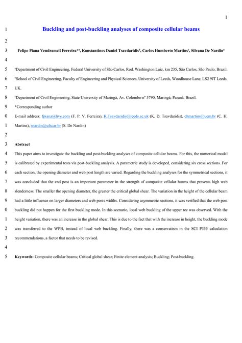 (PDF) Buckling and Post-Buckling Analyses of Composite Cellular Beams