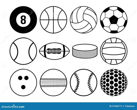 Sports Balls Black And White Stock Vector - Illustration of round, championship: 31456771