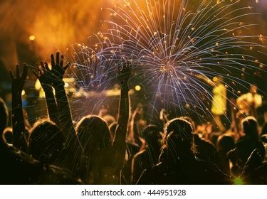 New Year Concept Fireworks Cheering Crowd Stock Photo 1262340109 | Shutterstock