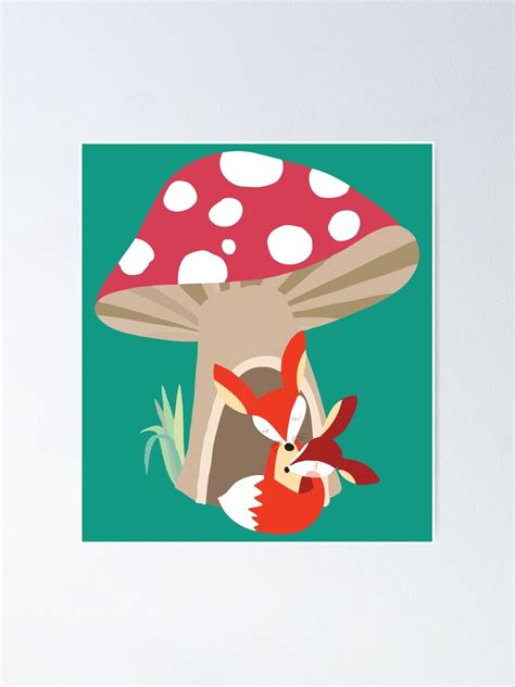 "Mother and Baby Red Fox Under Mushroom" Poster for Sale by ...