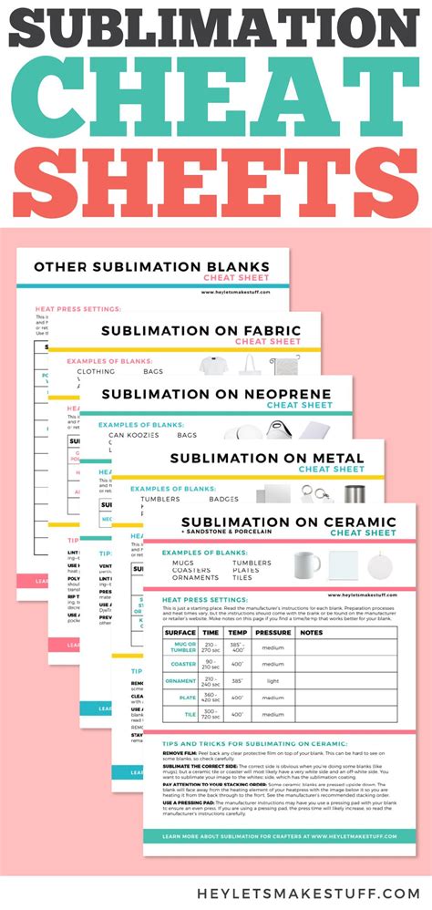 Sublimation Cheat Sheets for Time, Temperature, Pressure & More!