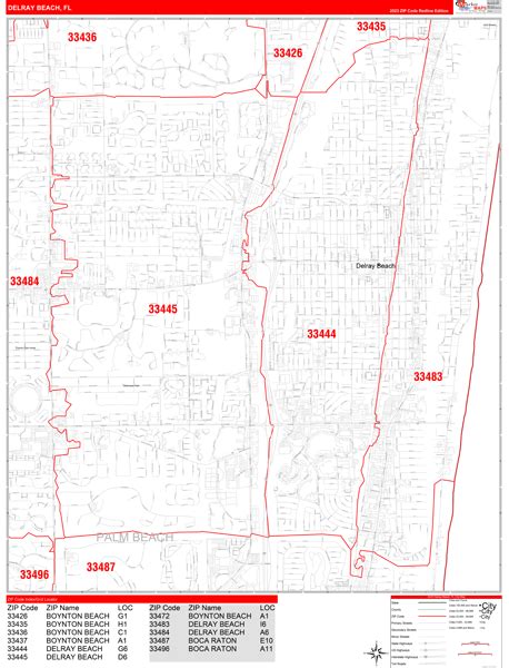 Delray Beach Florida Zip Code Wall Map (Red Line Style) by MarketMAPS ...