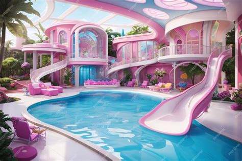 Premium AI Image | Barbie swimming pool design in Barbie dream house design in the future