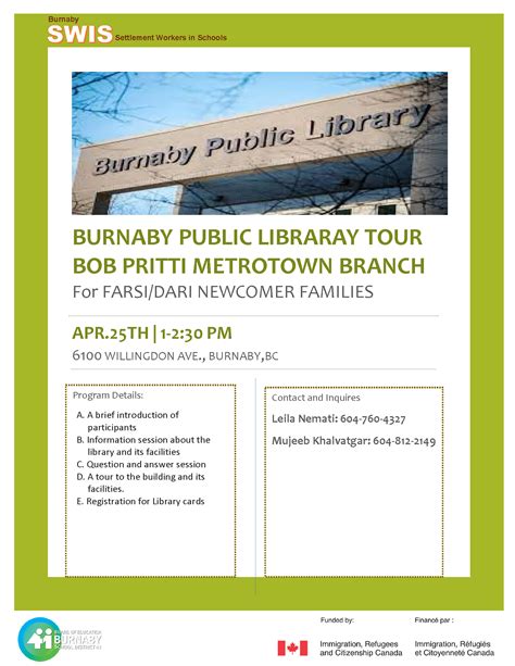 Burnaby Public Library Tour for Farsi/Dary Newcomer families | Settlement Workers in Schools