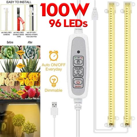 100W LED Grow Light Strip Full Spectrum Auto ON & Off Timer for Indoor Plant Veg Hydroponics ...